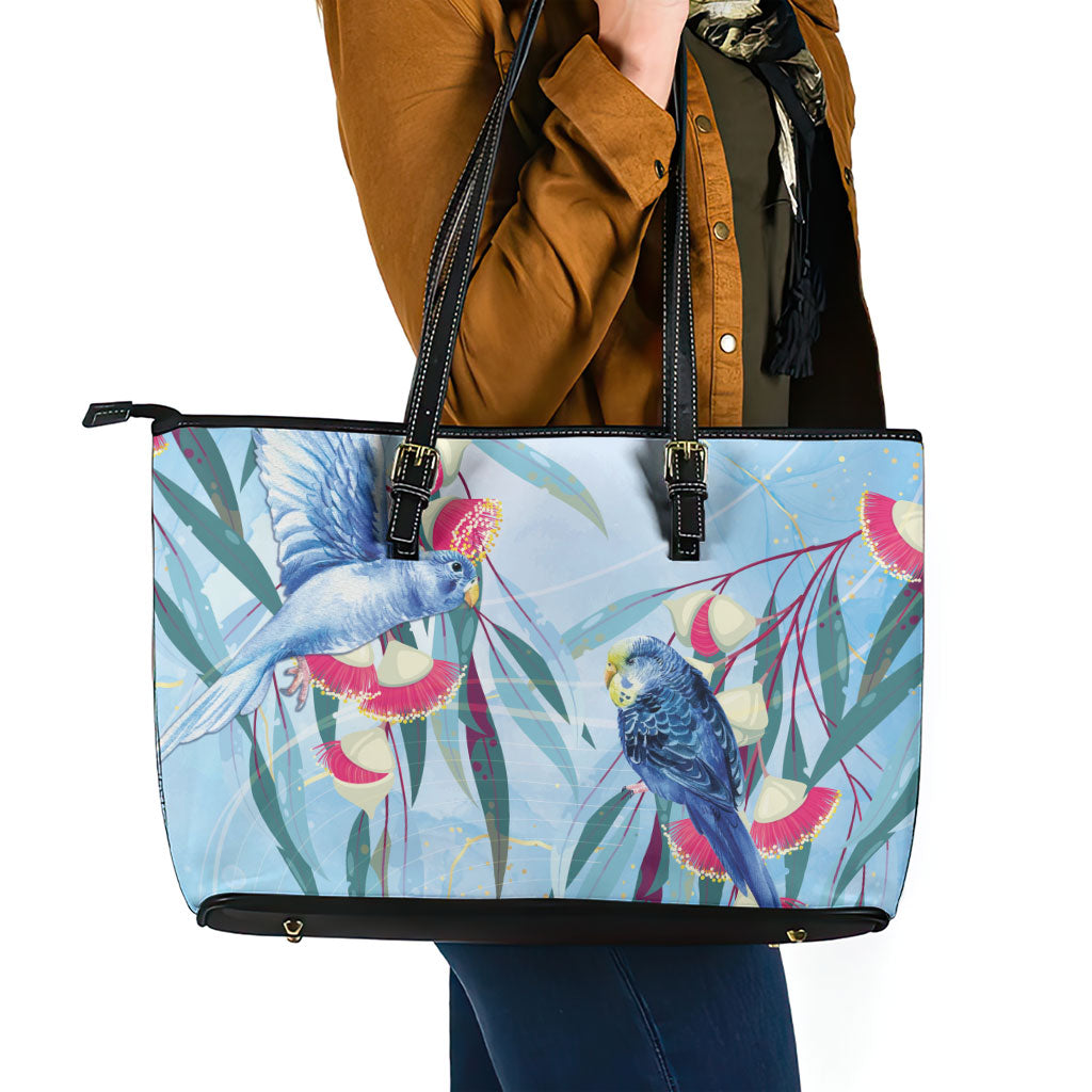 Australia Blue Budgie Marble Glaze Leather Tote Bag Cancer Prevention