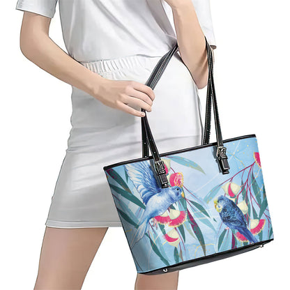 Australia Blue Budgie Marble Glaze Leather Tote Bag Cancer Prevention