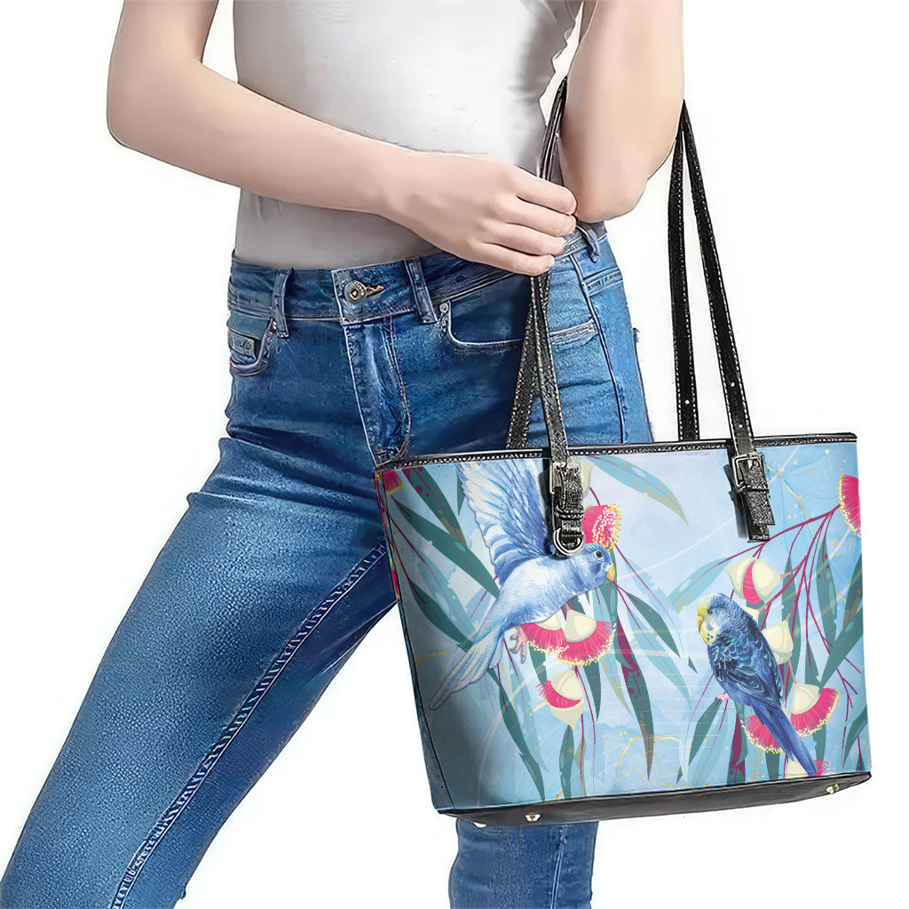 Australia Blue Budgie Marble Glaze Leather Tote Bag Cancer Prevention