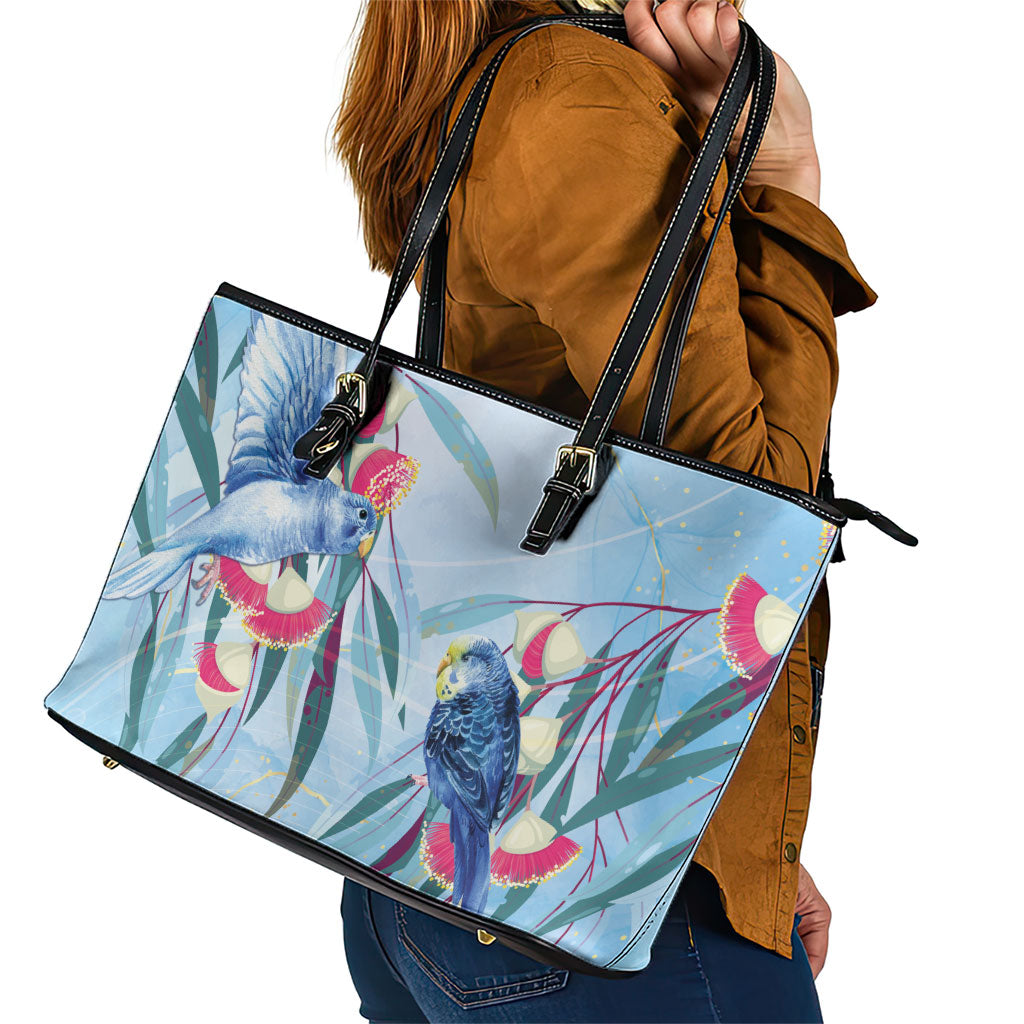Australia Blue Budgie Marble Glaze Leather Tote Bag Cancer Prevention