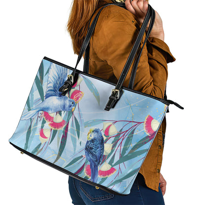 Australia Blue Budgie Marble Glaze Leather Tote Bag Cancer Prevention