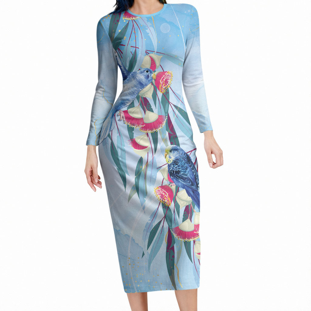 Australia Blue Budgie Marble Glaze Long Sleeve Bodycon Dress Cancer Prevention