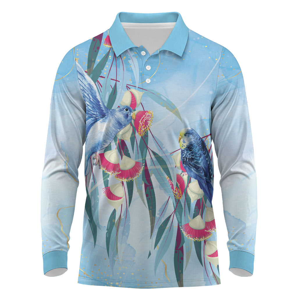 Australia Blue Budgie Marble Glaze Long Sleeve Polo Shirt Cancer Prevention
