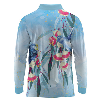 Australia Blue Budgie Marble Glaze Long Sleeve Polo Shirt Cancer Prevention