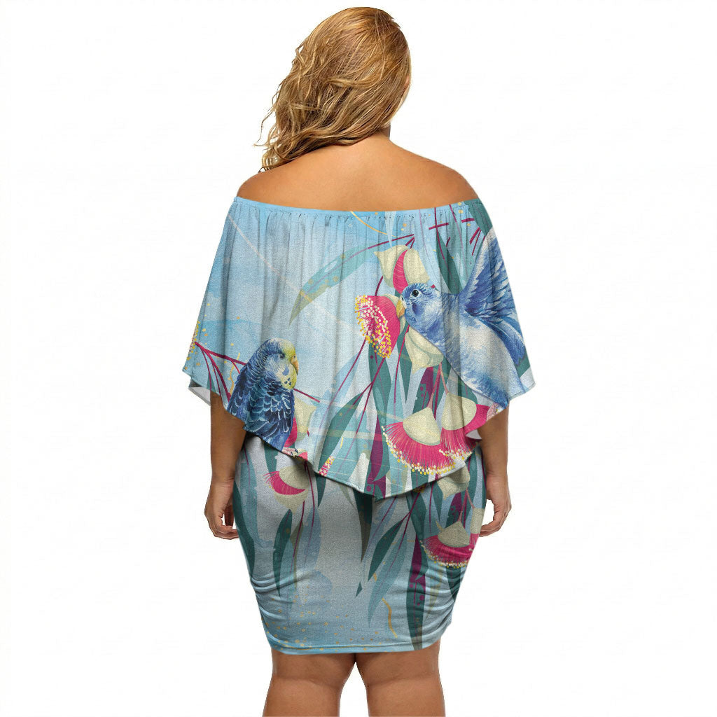Australia Blue Budgie Marble Glaze Off Shoulder Short Dress Cancer Prevention