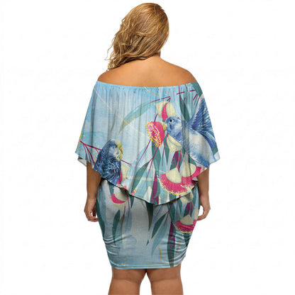 Australia Blue Budgie Marble Glaze Off Shoulder Short Dress Cancer Prevention