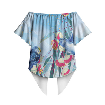 Australia Blue Budgie Marble Glaze Off Shoulder Wrap Waist Top Cancer Prevention