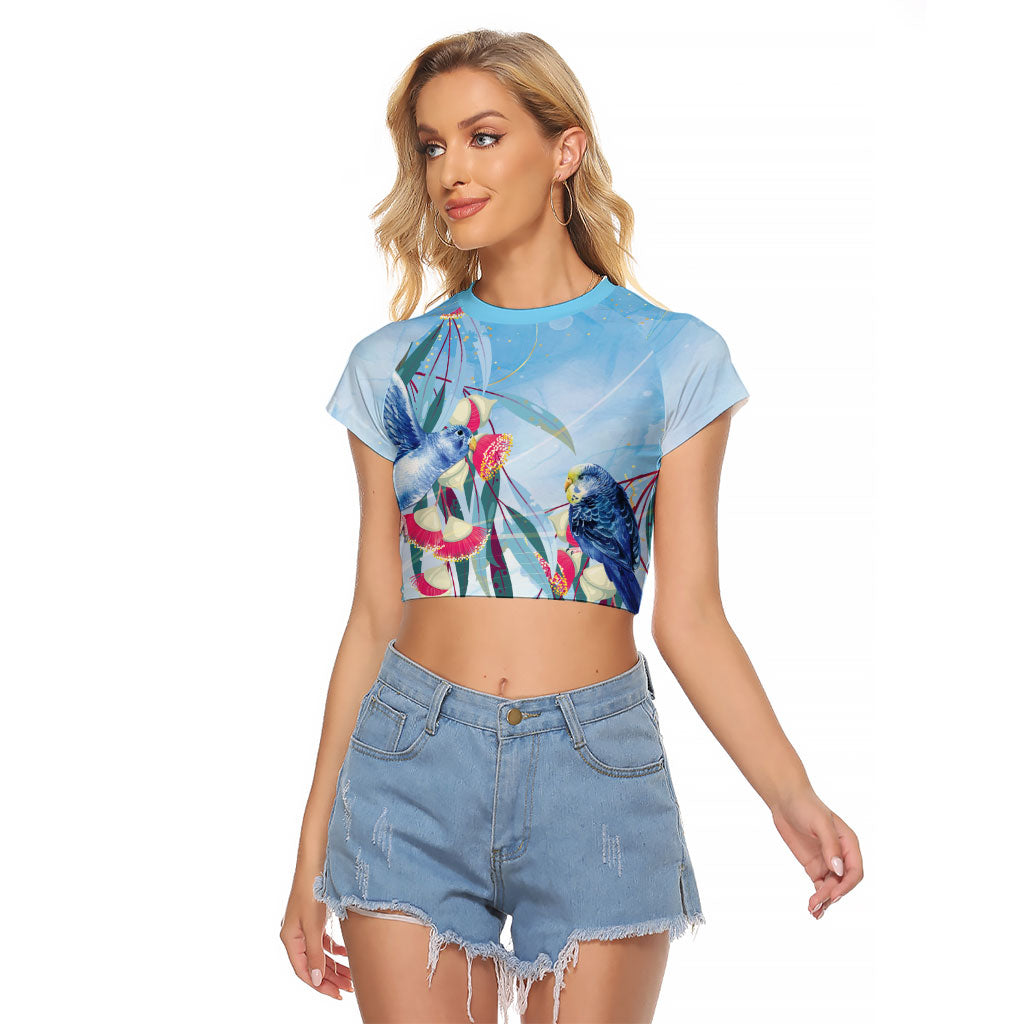Australia Blue Budgie Marble Glaze Raglan Cropped T Shirt Cancer Prevention
