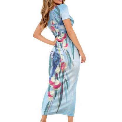 Australia Blue Budgie Marble Glaze Short Sleeve Bodycon Dress Cancer Prevention