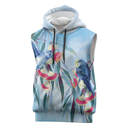 Australia Blue Budgie Marble Glaze Sleeveless Hoodie Cancer Prevention