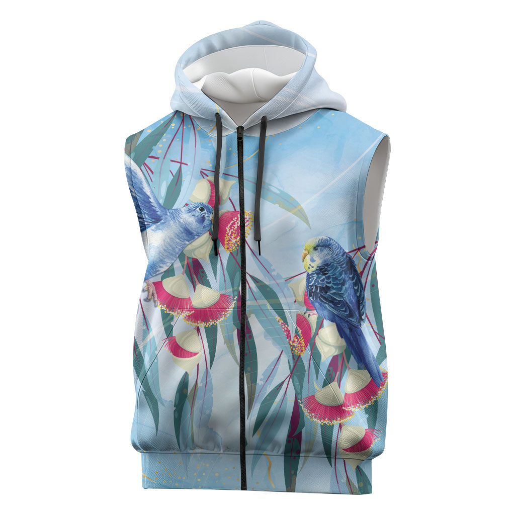 Australia Blue Budgie Marble Glaze Sleeveless Zip Hoodie Cancer Prevention