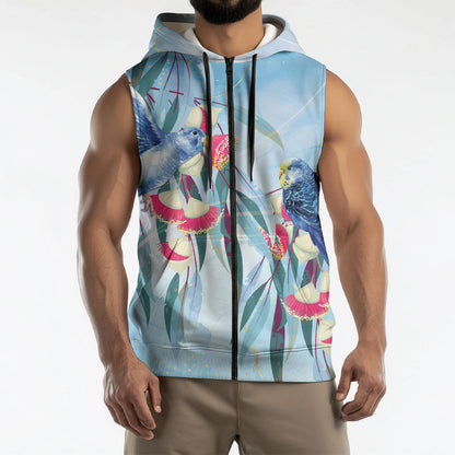 Australia Blue Budgie Marble Glaze Sleeveless Zip Hoodie Cancer Prevention