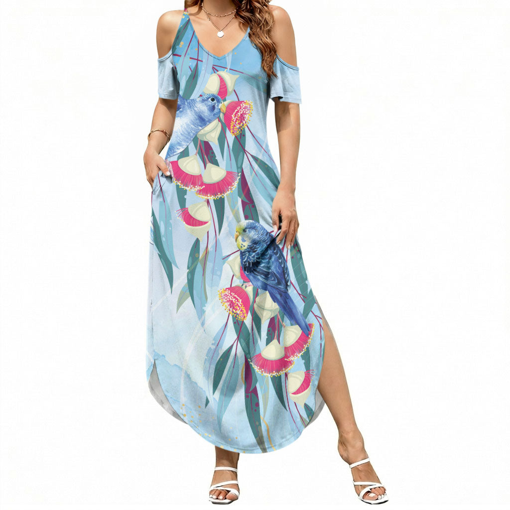 Australia Blue Budgie Marble Glaze Summer Maxi Dress Cancer Prevention