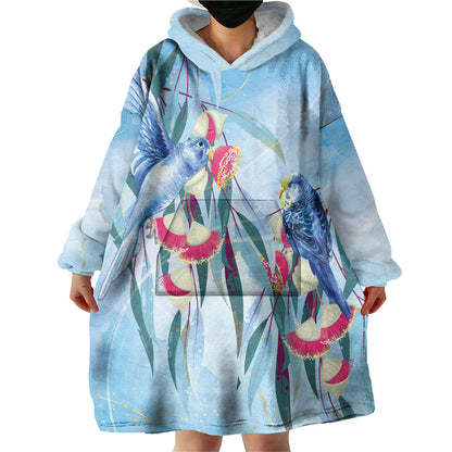 Australia Blue Budgie Marble Glaze Wearable Blanket Hoodie Cancer Prevention