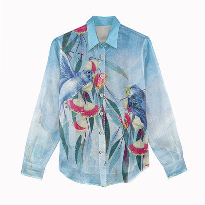 Australia Blue Budgie Marble Glaze Women Casual Shirt Cancer Prevention