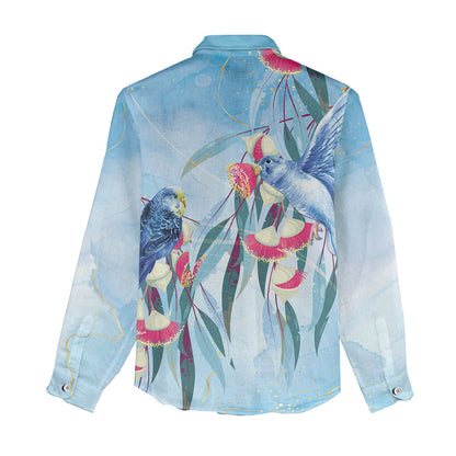 Australia Blue Budgie Marble Glaze Women Casual Shirt Cancer Prevention