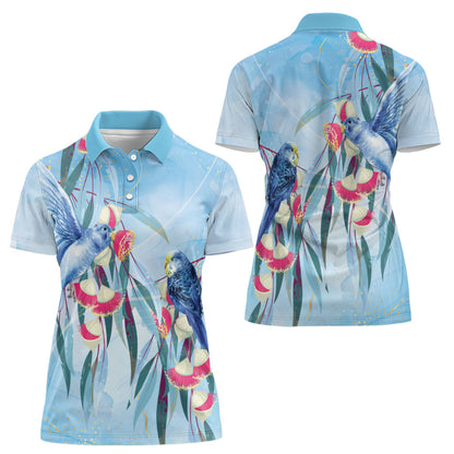 Australia Blue Budgie Marble Glaze Women Polo Shirt Cancer Prevention
