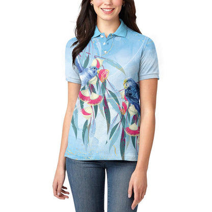 Australia Blue Budgie Marble Glaze Women Polo Shirt Cancer Prevention