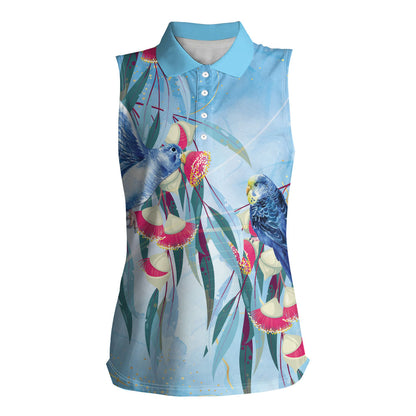 Australia Blue Budgie Marble Glaze Women Sleeveless Polo Shirt Cancer Prevention