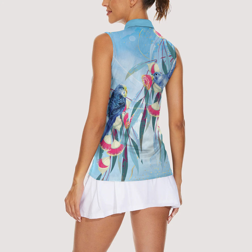 Australia Blue Budgie Marble Glaze Women Sleeveless Polo Shirt Cancer Prevention