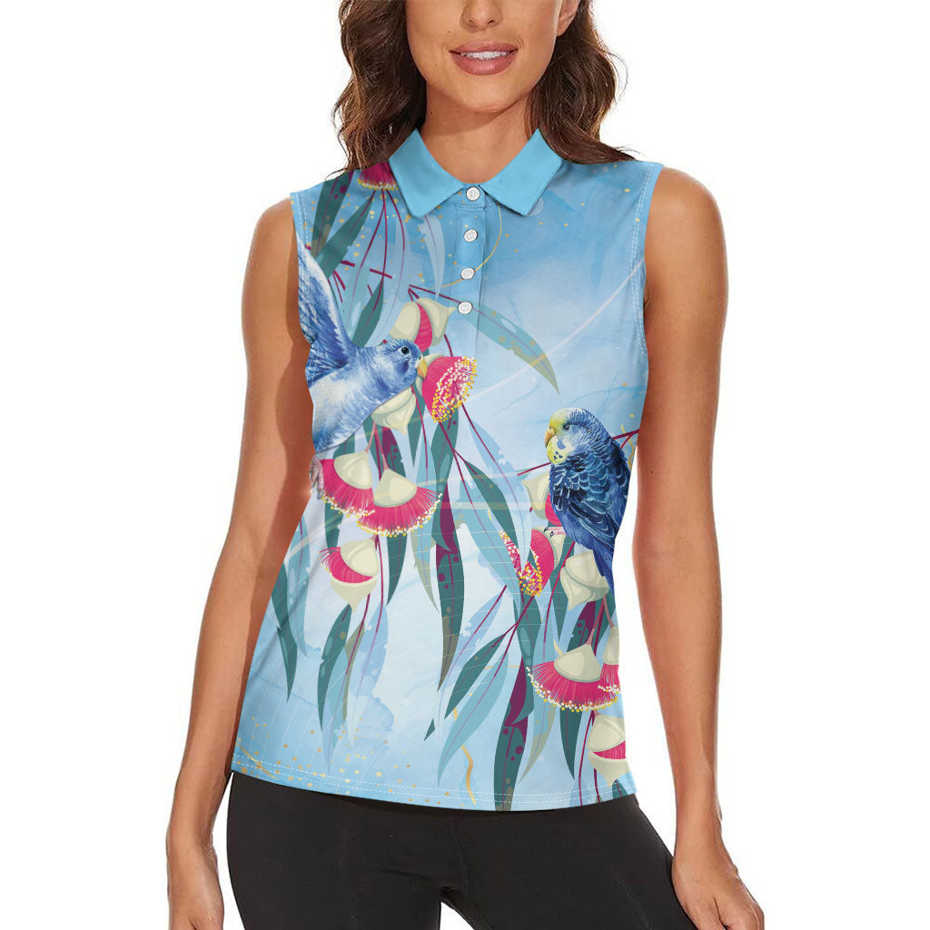 Australia Blue Budgie Marble Glaze Women Sleeveless Polo Shirt Cancer Prevention