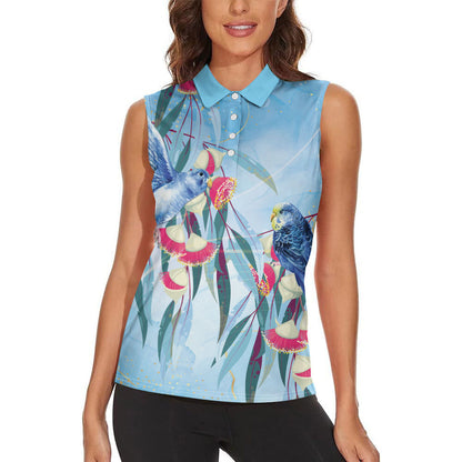 Australia Blue Budgie Marble Glaze Women Sleeveless Polo Shirt Cancer Prevention