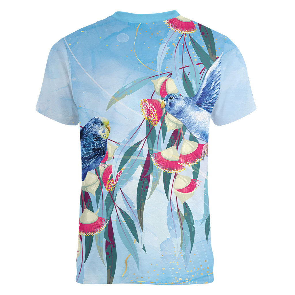 Australia Blue Budgie Marble Glaze Women V-Neck T-Shirt Cancer Prevention