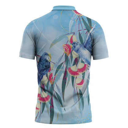 Australia Blue Budgie Marble Glaze Zipper Polo Shirt Cancer Prevention