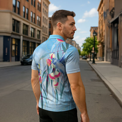 Australia Blue Budgie Marble Glaze Zipper Polo Shirt Cancer Prevention