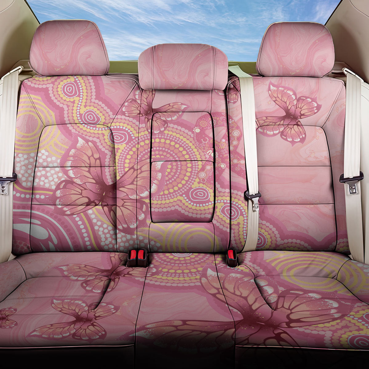 Dreamy Butterfly Collar Australia Breast Cancer Pink Back Car Seat Cover Indigenous Art
