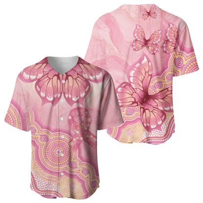 Dreamy Butterfly Collar Australia Breast Cancer Pink Baseball Jersey Indigenous Art