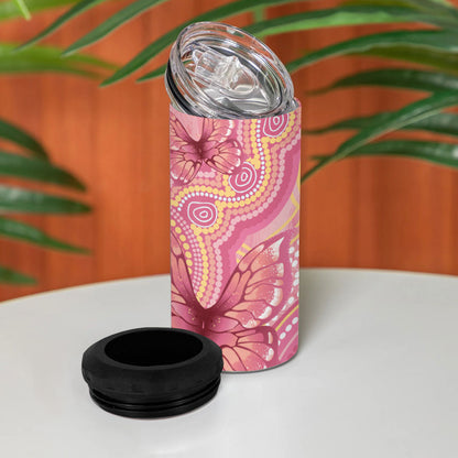 Dreamy Butterfly Collar Australia Breast Cancer Pink 4 in 1 Can Cooler Tumbler Indigenous Art