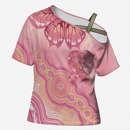 Dreamy Butterfly Collar Australia Breast Cancer Pink Cross Shoulder Shirt Indigenous Art