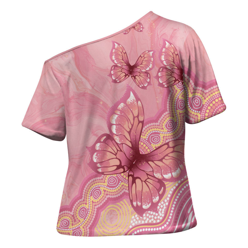 Dreamy Butterfly Collar Australia Breast Cancer Pink Cross Shoulder Shirt Indigenous Art