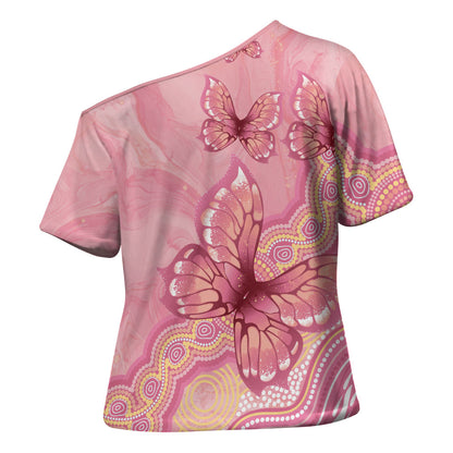 Dreamy Butterfly Collar Australia Breast Cancer Pink Cross Shoulder Shirt Indigenous Art