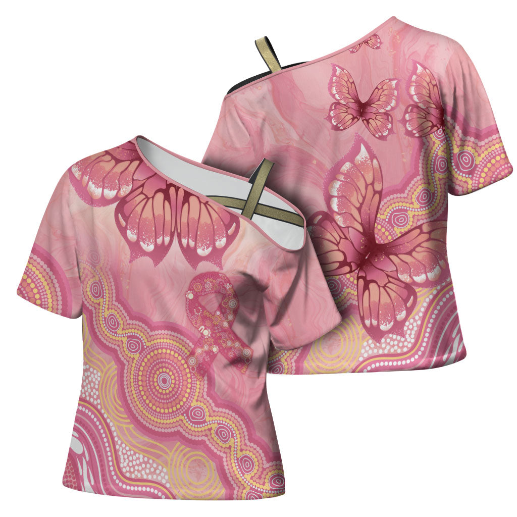 Dreamy Butterfly Collar Australia Breast Cancer Pink Cross Shoulder Shirt Indigenous Art
