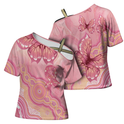 Dreamy Butterfly Collar Australia Breast Cancer Pink Cross Shoulder Shirt Indigenous Art