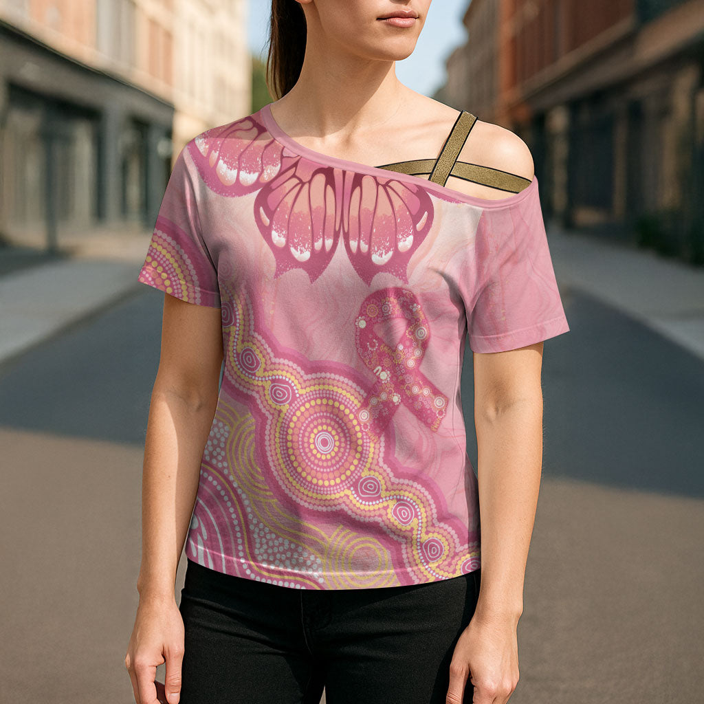 Dreamy Butterfly Collar Australia Breast Cancer Pink Cross Shoulder Shirt Indigenous Art