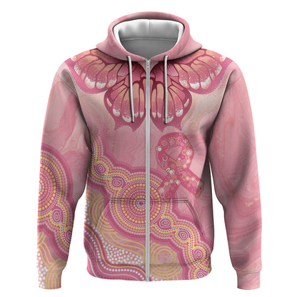 Dreamy Butterfly Collar Australia Breast Cancer Pink Hoodie Indigenous Art