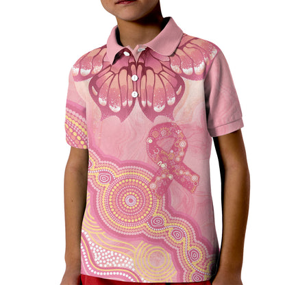Dreamy Butterfly Collar Australia Breast Cancer Pink Kid Polo Shirt Indigenous Art