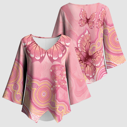 Dreamy Butterfly Collar Australia Breast Cancer Pink Kimono Sleeve Blouse Indigenous Art
