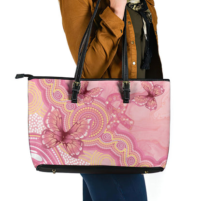 Dreamy Butterfly Collar Australia Breast Cancer Pink Leather Tote Bag Indigenous Art