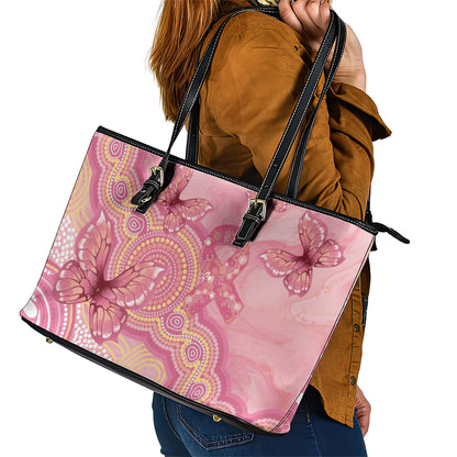Dreamy Butterfly Collar Australia Breast Cancer Pink Leather Tote Bag Indigenous Art