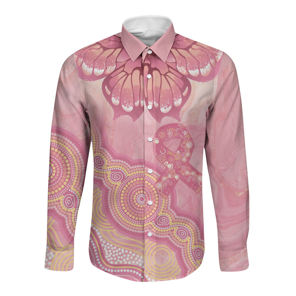 Dreamy Butterfly Collar Australia Breast Cancer Pink Long Sleeve Button Shirt Indigenous Art