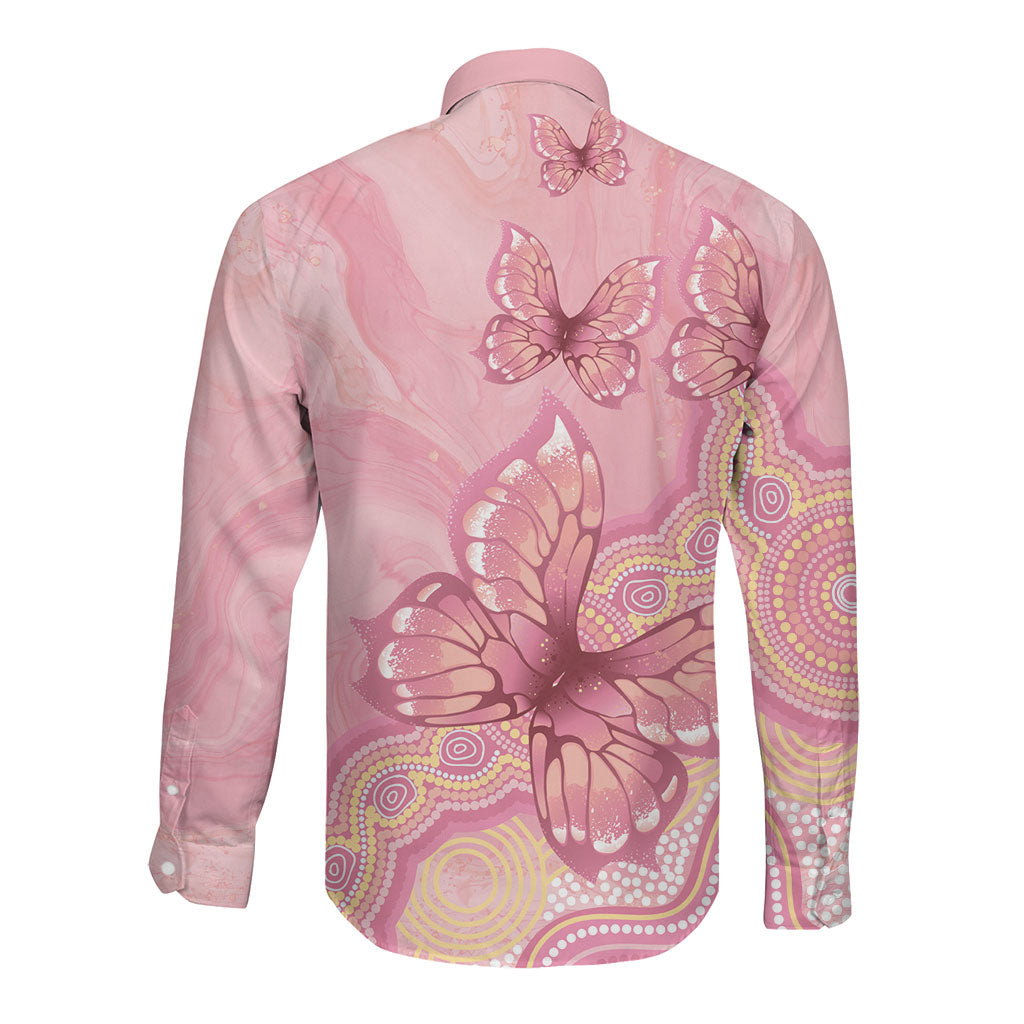 Dreamy Butterfly Collar Australia Breast Cancer Pink Long Sleeve Button Shirt Indigenous Art