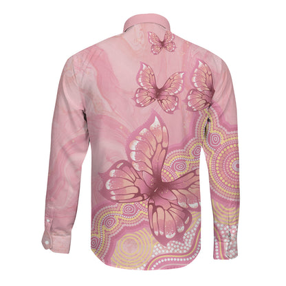 Dreamy Butterfly Collar Australia Breast Cancer Pink Long Sleeve Button Shirt Indigenous Art