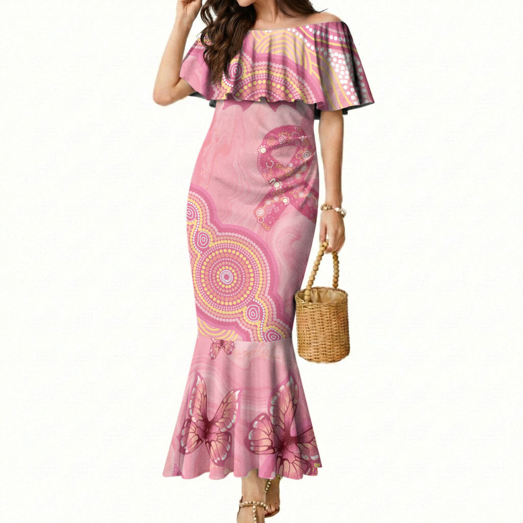 Dreamy Butterfly Collar Australia Breast Cancer Pink Mermaid Dress Indigenous Art