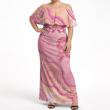 Dreamy Butterfly Collar Australia Breast Cancer Pink Off Shoulder Maxi Dress Indigenous Art