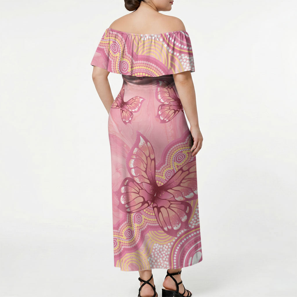 Dreamy Butterfly Collar Australia Breast Cancer Pink Off Shoulder Maxi Dress Indigenous Art