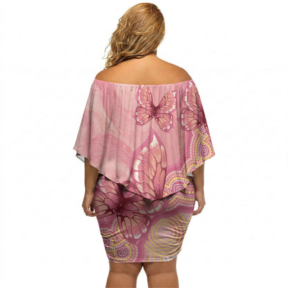 Dreamy Butterfly Collar Australia Breast Cancer Pink Off Shoulder Short Dress Indigenous Art